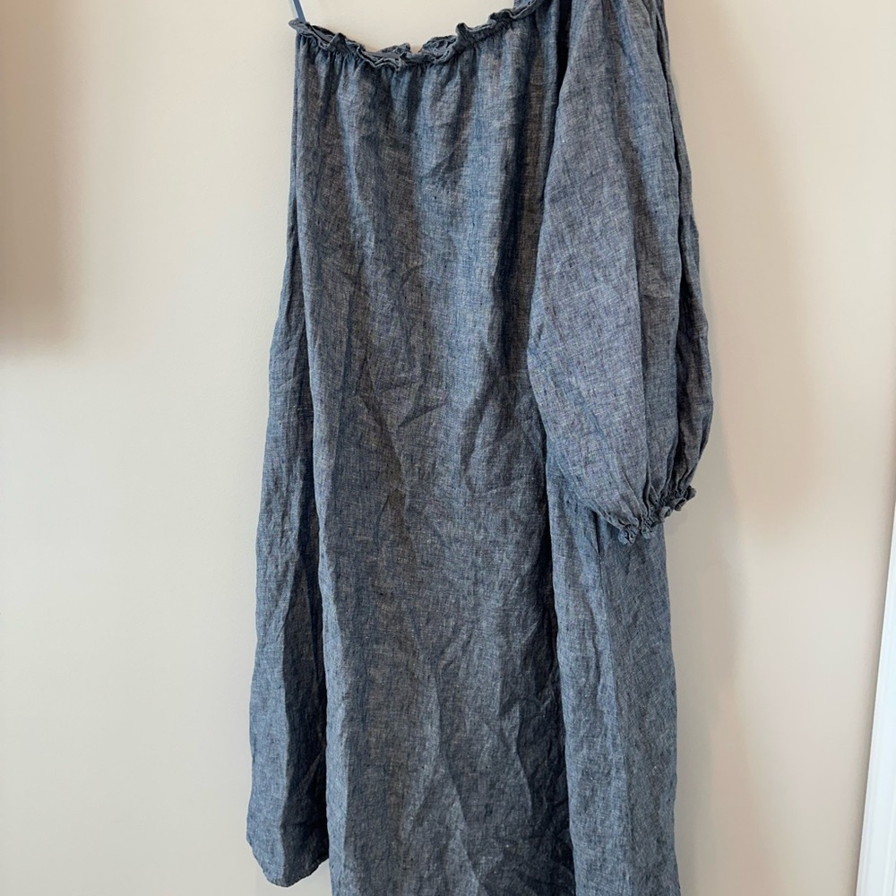 Lake Pajamas Milly Midi Dress Maxi One Shoulder Navy Linen Blue Resortwear - Picture 6 of 15